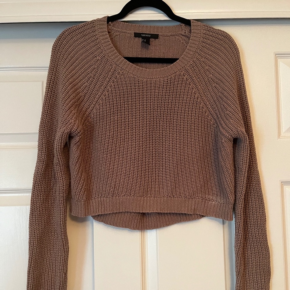 Cropped Light Brown Knit Sweater